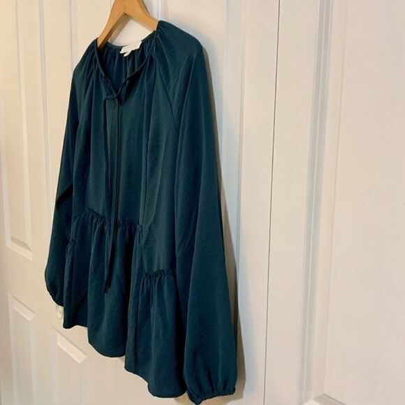 Adyson Parker Teal Blue Raw Edge Balloon Long Sleeve Boho Top Small - Picture 4 of 8